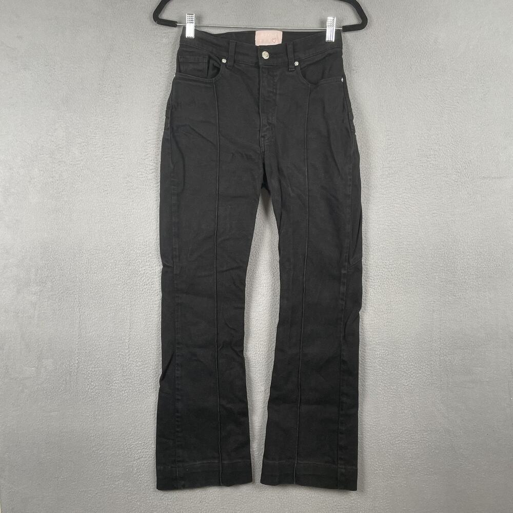 Revice Pants Womens 27 Black High Rise Straight Leg Denim Stretch Seamed Casual